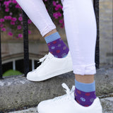 women woman socks sock wearing autumn winter peper harow luxury suit smart casual style look purple