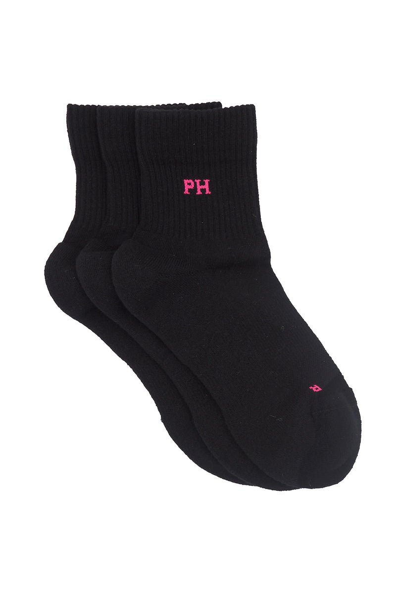 Peper Harow black Essential women's quarter crew luxury sport socks topshot