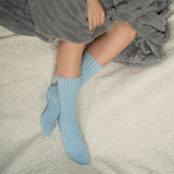 Ribbed Cuff Women's Bed Socks - Blue