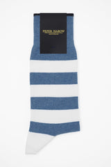 Blue Equilibrium men's striped luxury organic cotton socks by Peper Harow in packaging