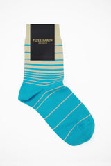 Peper Harow blue Retro Stripe women's luxury socks in packaging