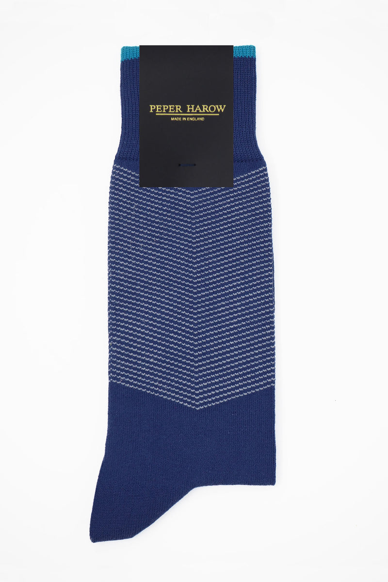 Peper Harow lazurite blue Chevron men's luxury socks in packaging
