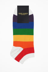 Peper Harow rainbow Block Stripe men's luxury trainer socks in packaging