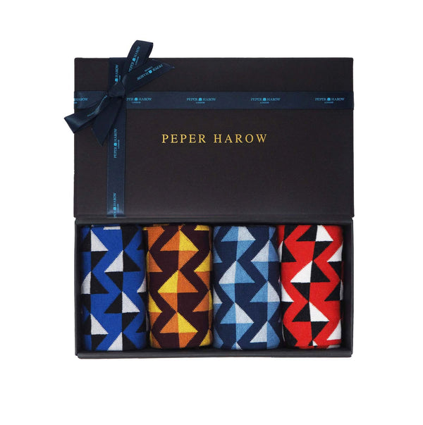 Triangle men's gift box with 4 pairs of assorted Triangle men's luxury socks by Peper Harow