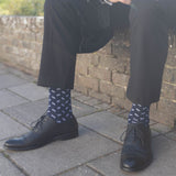 men man socks sock wearing autumn winter navy suit smart peper harow luxury