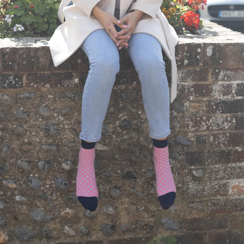 women woman socks sock wearing autumn winter peper harow luxury suit smart casual style look pink