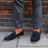 men man socks sock wearing autumn winter peper harow luxury suit smart casual style look orange 