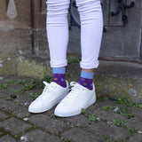 women woman socks sock wearing autumn winter peper harow luxury suit smart casual style look purple