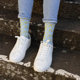women woman socks sock wearing autumn winter peper harow luxury suit smart casual style look ayame blue yellow
