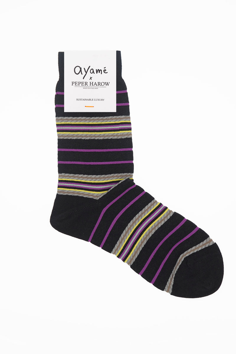 Ayame Multi Stripe Women's Socks - Black