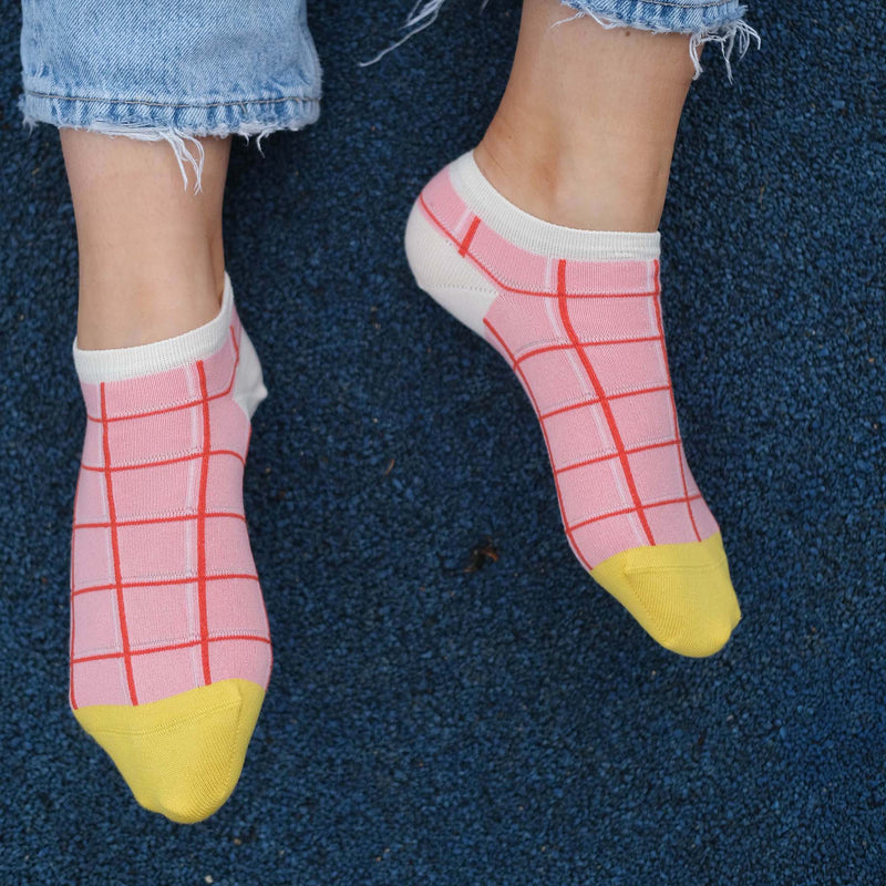 peper harow grid pink square trainer luxury socks sock women wearing sock summer sport