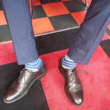 men man socks sock wearing autumn winter peper harow luxury suit smart casual style look ayame navy multi stripe