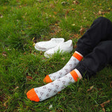 women woman socks sock wearing autumn winter peper harow luxury suit smart casual style look grey orange