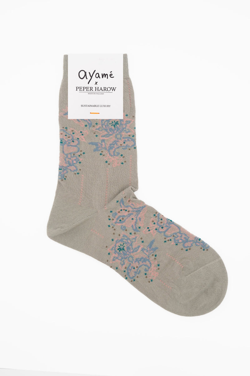Ayame Dancing Flower Women's Socks - Grey