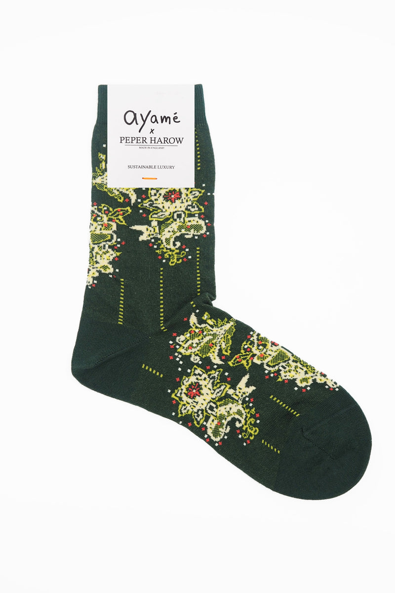 Ayame Dancing Flower Women's Socks - Green