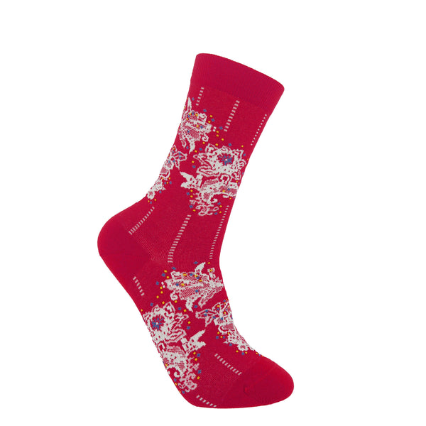 Ayame Dancing Flower Women's Socks - Red