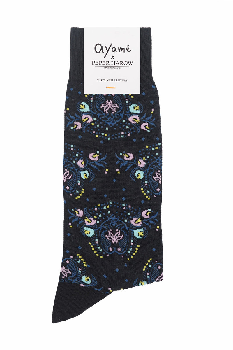 Ayame Floral Men's Socks - Black