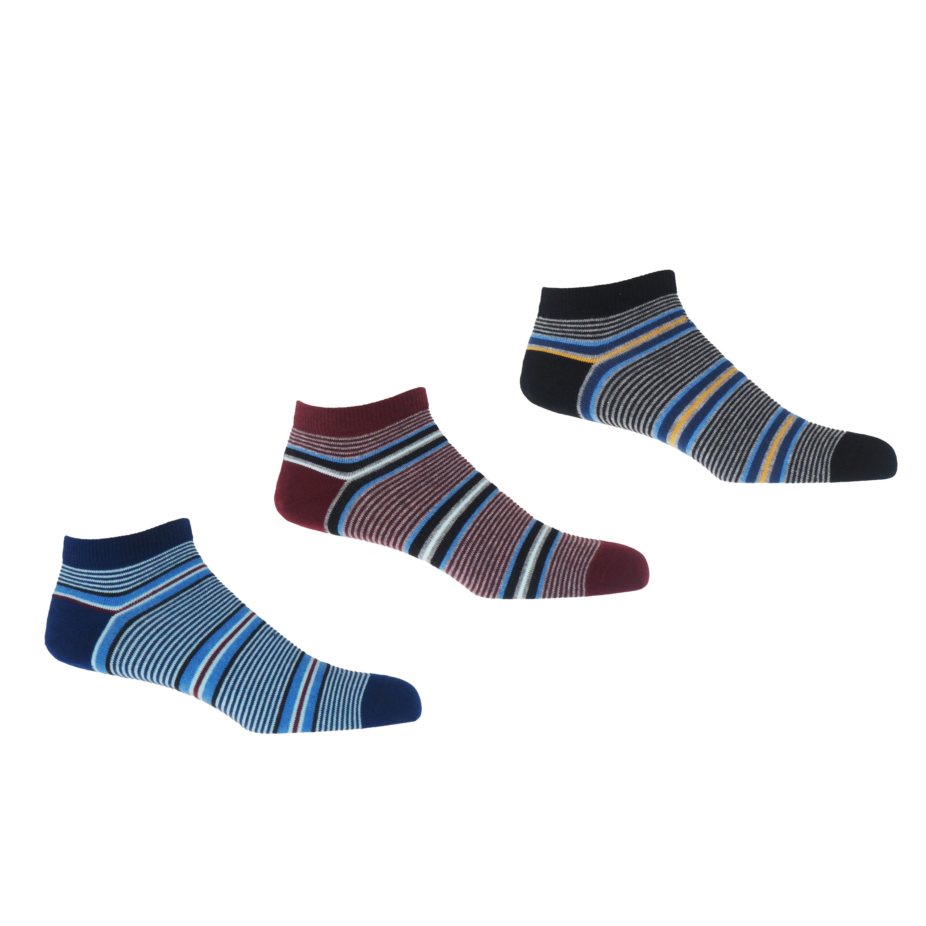 Multistripe Men's Trainer Socks Bundle Navy, Burgundy & Black Peper