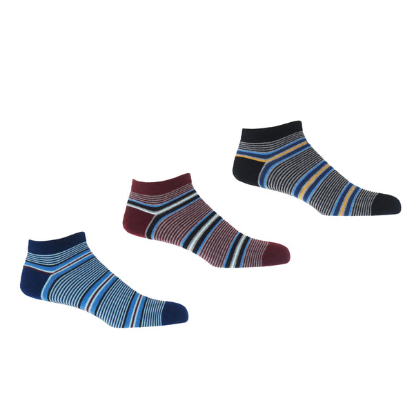 Multistripe Men's Trainer Socks Bundle - Navy, Burgundy & Black