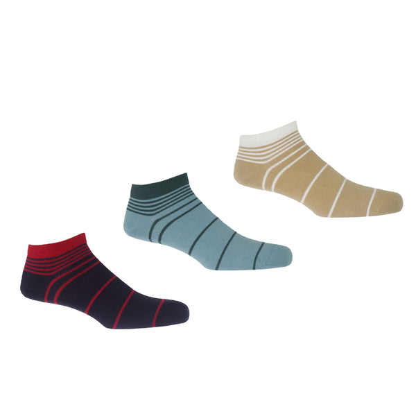 Retro Stripe Men's Trainer Socks Bundle - Burgundy, Blue & Cream