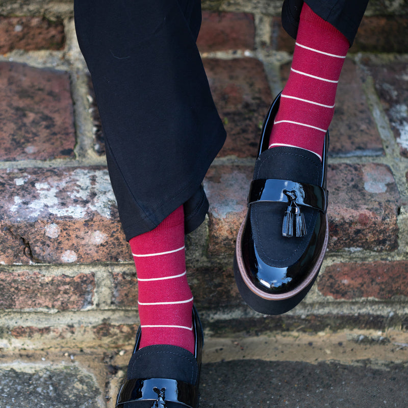 Thin Stripe Women's Socks - Burgundy