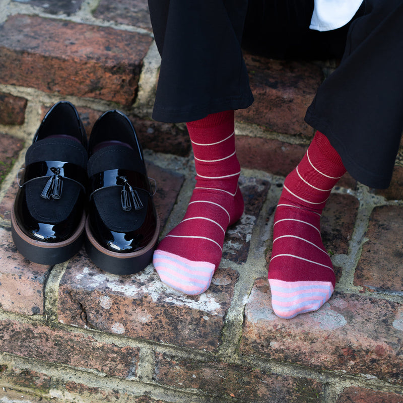 Thin Stripe Women's Socks - Burgundy
