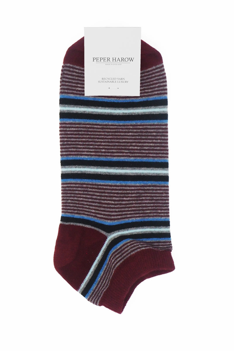 Peper Harow burgundy Multistripe men's luxury trainer socks rider