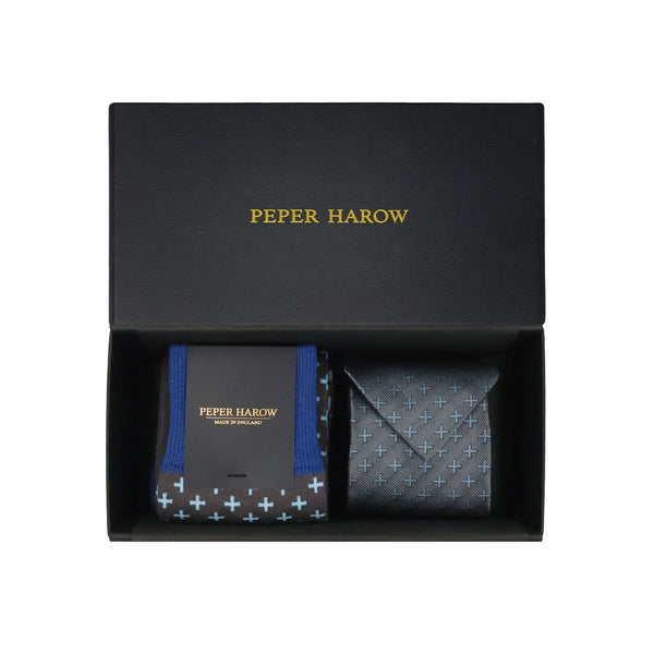 Grey Crosslet Tie & Socks Men's Gift Box