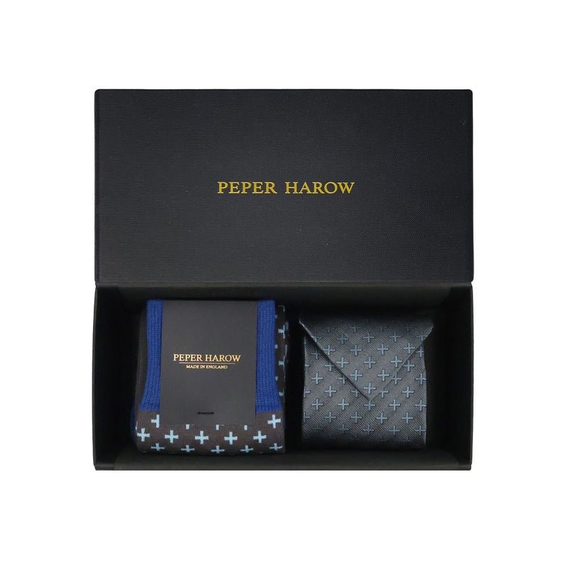 Grey Crosslet Tie & Socks Men's Gift Box