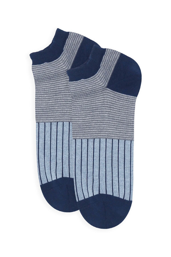 Oxford Stripe Men's Trainer Socks - Blue