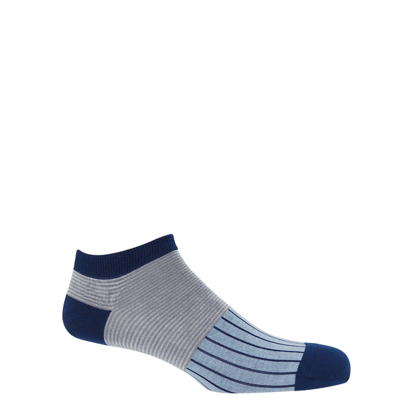 Oxford Stripe Men's Trainer Socks - Blue