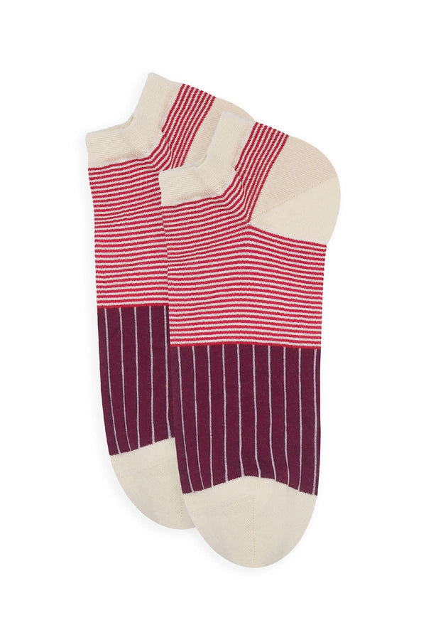 Oxford Stripe Men's Trainer Socks - Burgundy