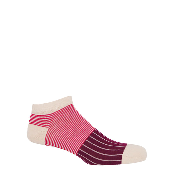 Oxford Stripe Men's Trainer Socks - Burgundy