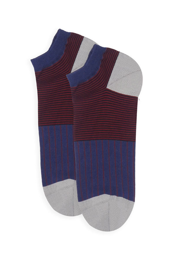 Oxford Stripe Men's Trainer Socks - Navy
