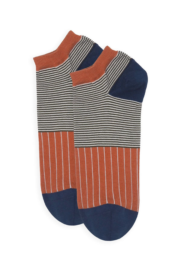 Oxford Stripe Men's Trainer Socks - Orange