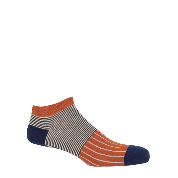 Oxford Stripe Men's Trainer Socks - Orange