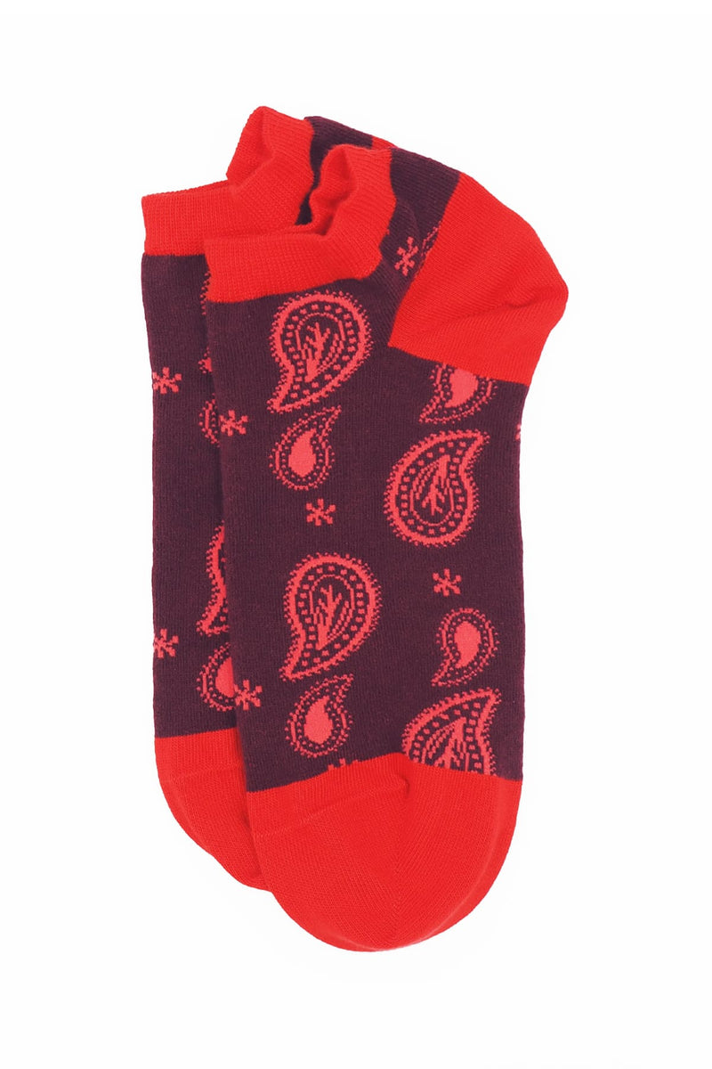 Paisley Men's Trainer Socks - Burgundy