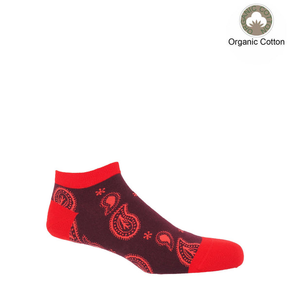 Paisley Men's Trainer Socks - Burgundy