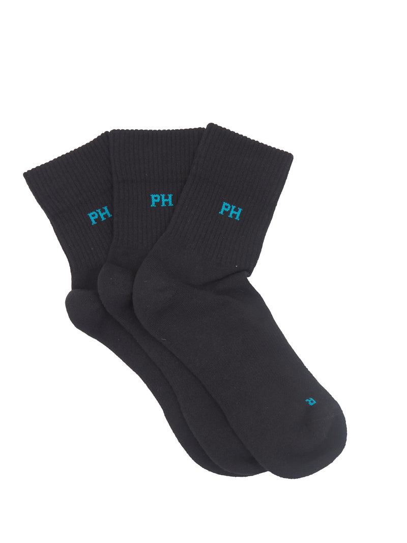 Peper Harow black Essentials men's luxury quarter crew sport socks fan topshot