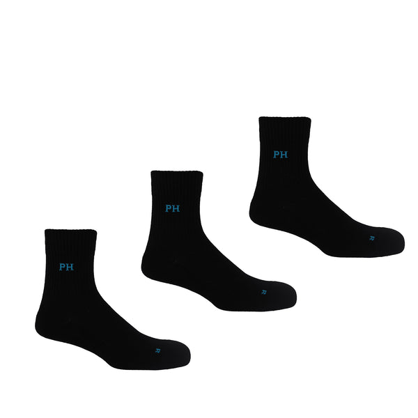 Peper Harow black Essentials men's luxury quarter crew sport socks 3 pack