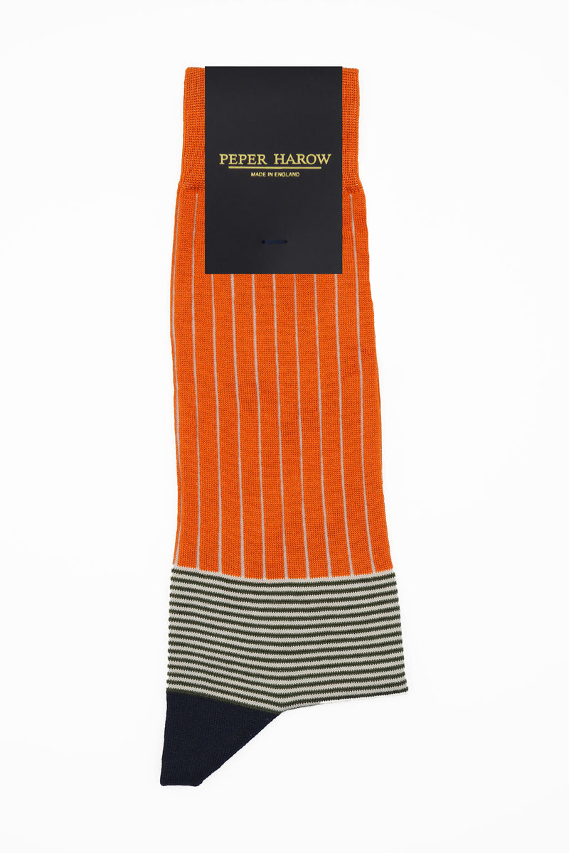 Oxford Stripe Men's Socks - Orange Peper Harow Oxford Stripe Men's Socks - Orange Peper Harow