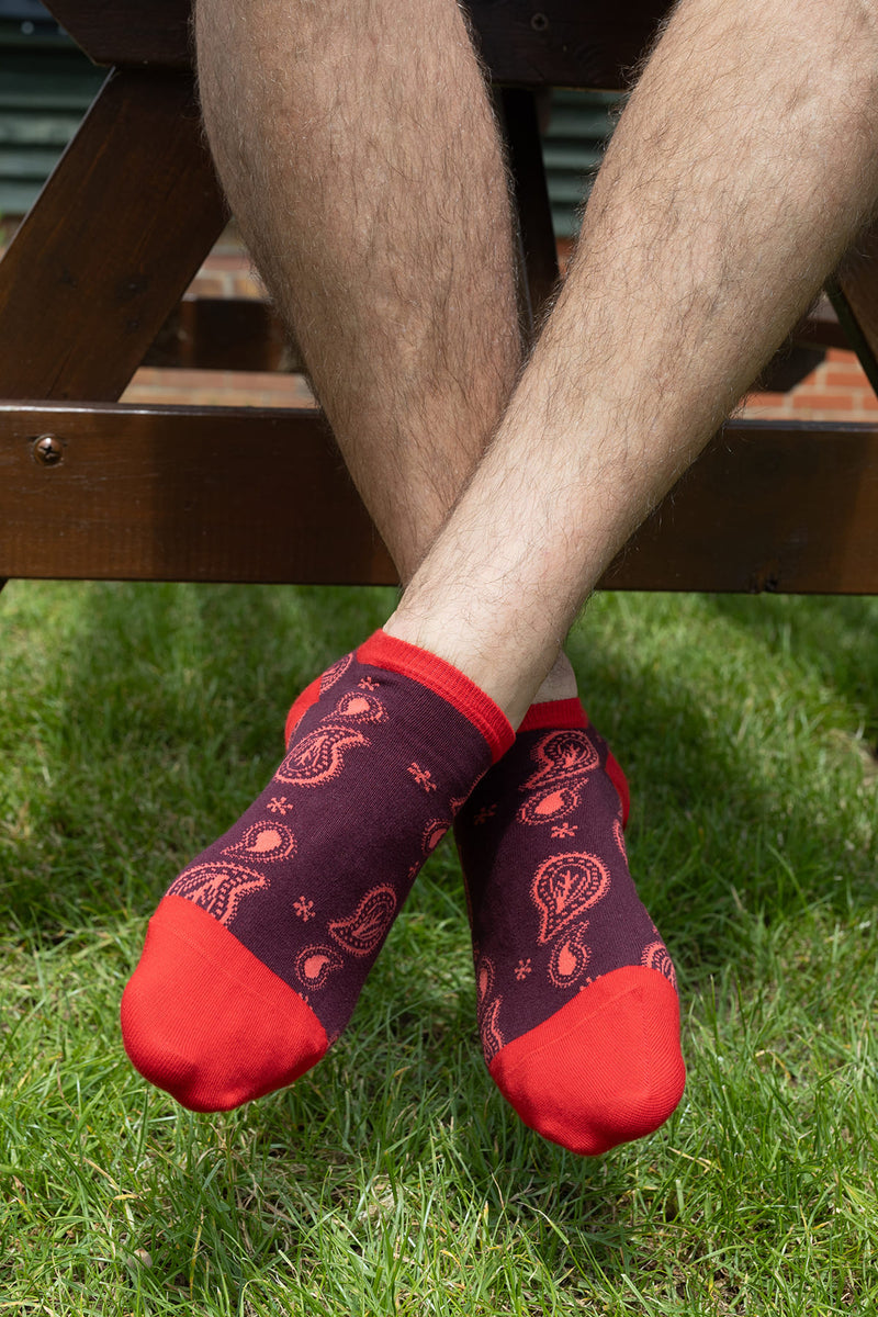 Paisley Men's Trainer Socks - Burgundy