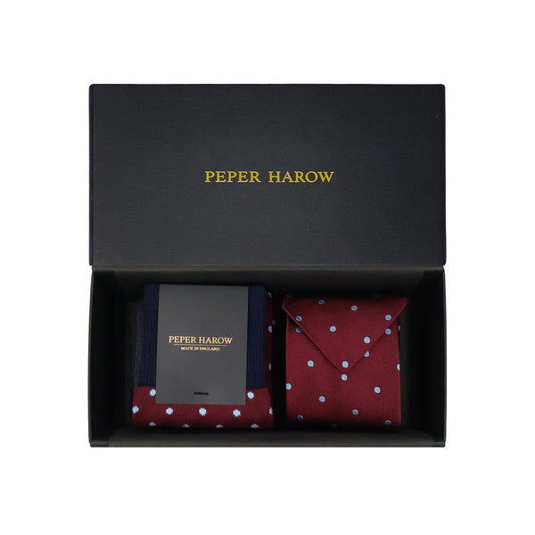Burgundy Pin Polka Tie & Socks Men's Gift Box