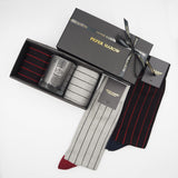 Pin Stripe Black & Grey Luxury Socks Gift Box with Dad Glass