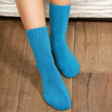 Ribbed Cuff Women's Bed Socks - Aqua