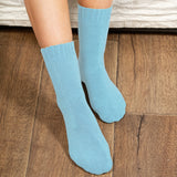 Ribbed Cuff Women's Bed Socks - Blue
