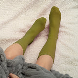 Gerippte Damen-Bettsocken mit Bündchen - Grün