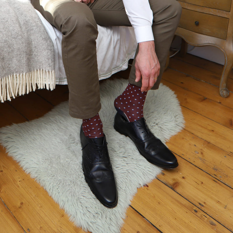 Pin Polka Men's Socks - Burgundy  Peper Harow