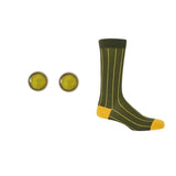 Groom's Set - Pin Stripe Green Socks & Olive Cufflink
