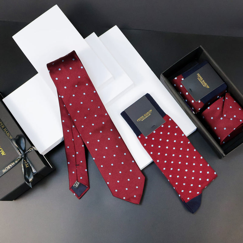 Burgundy Pin Polka Tie & Socks Men's Gift Box